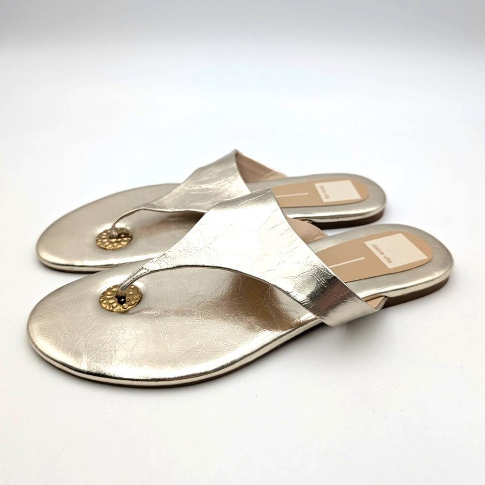 Dolce Vita Kittle Leather Flat Sandals Open Toe Women's Platinum Size US8.5 EU39